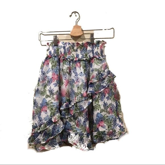 Walter Baker Floral Ruffle asymmetrical mini skirt - Picture 1 of 5